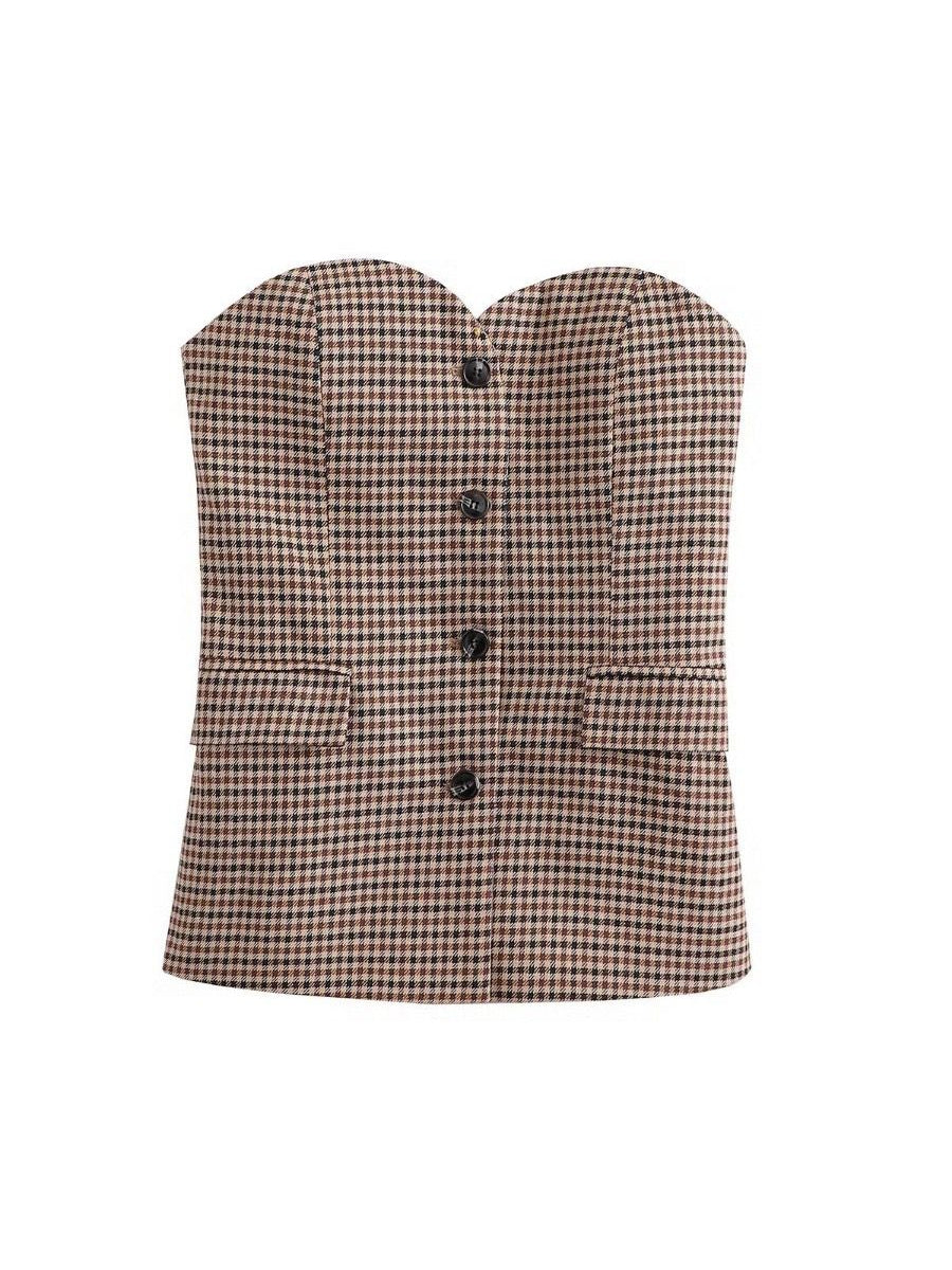 Plaid Print Bustier Top