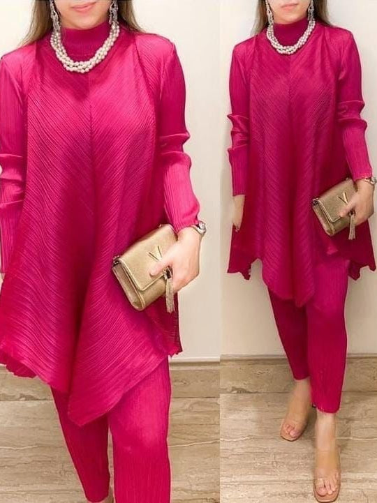 Turtle Neck Pleated Coord Set