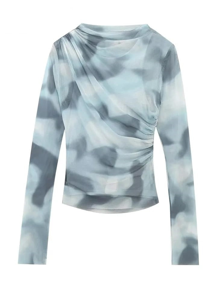 Tie & Dye Print Mesh Full Sleeves Top
