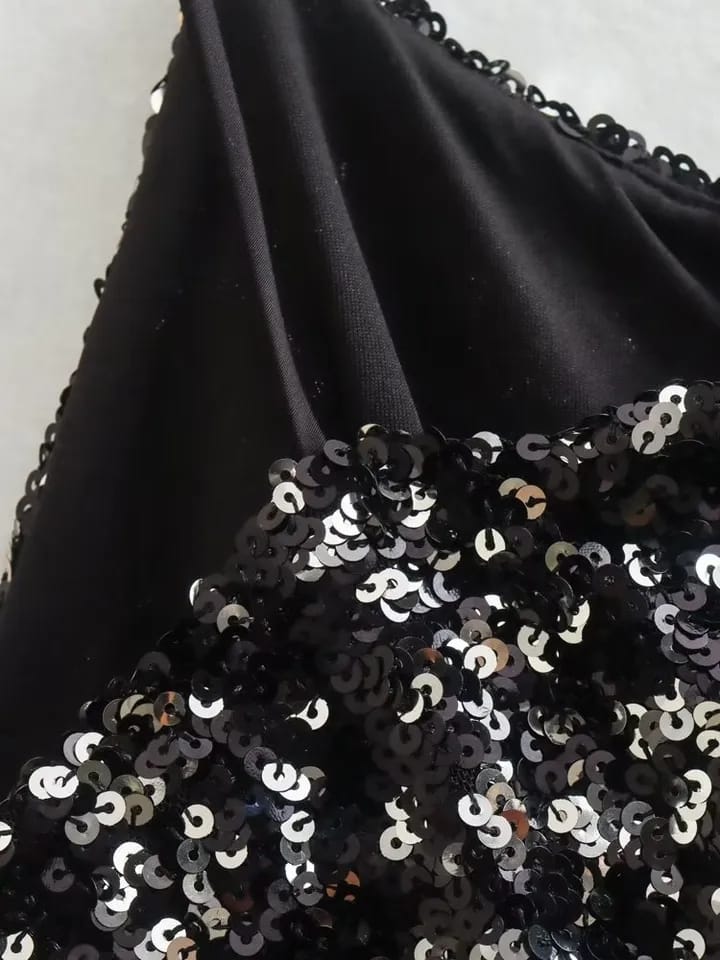 Spaghetti Strap Sequins Satin Maxi Dress