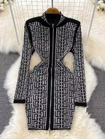 Print Rhinestone Chain Dress