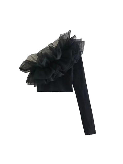 One Shoulder Ruffles Crop Top