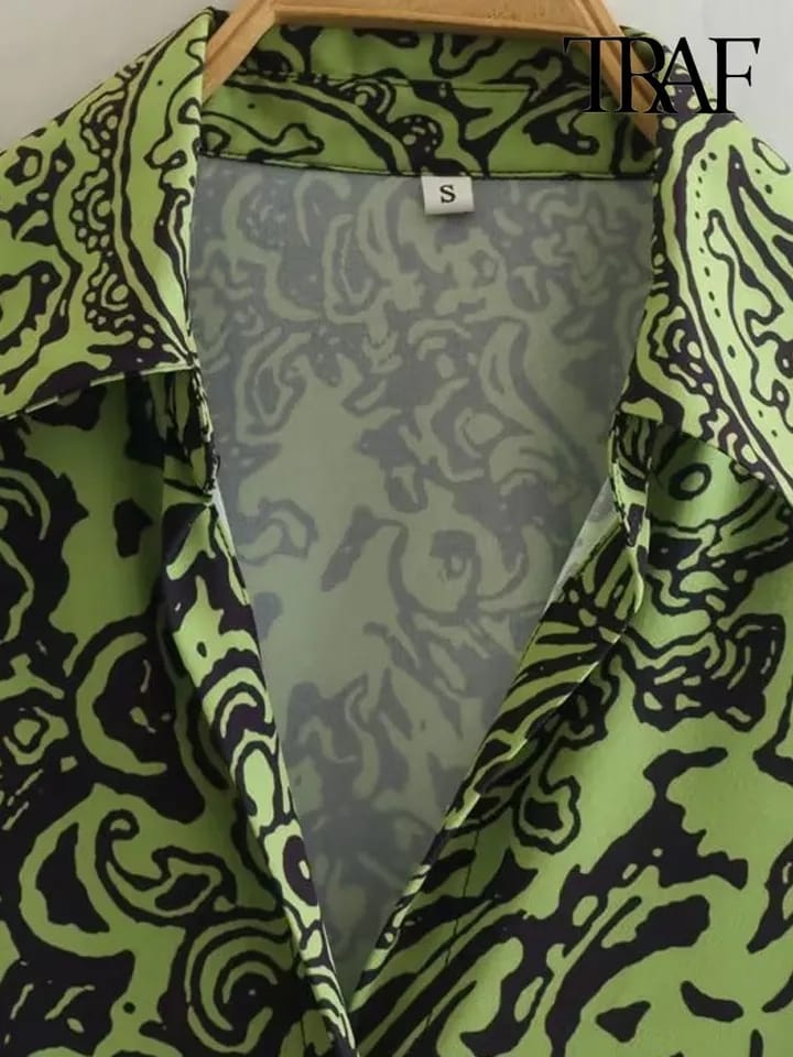 Green Satin Print Dress
