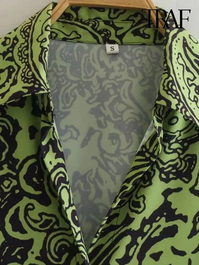 Green Satin Print Dress