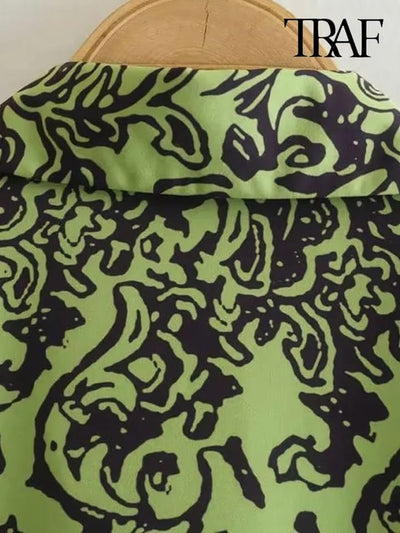 Green Satin Print Dress