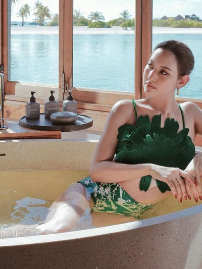 Applique Flower Patch Bikini Set with Skirt