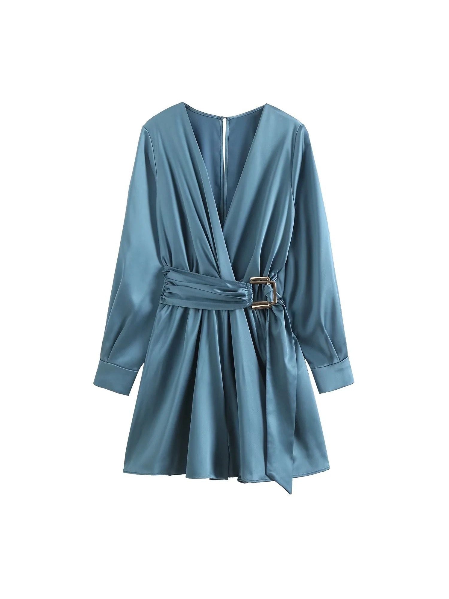 Satin Romper Wrap Dress with Belt