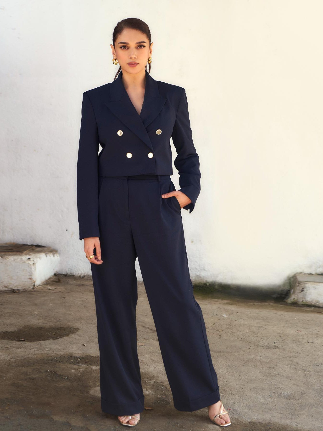 Crop Blazer & Wide Leg Pants Coord Set