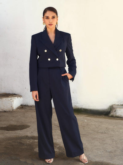 Crop Blazer & Wide Leg Pants Coord Set