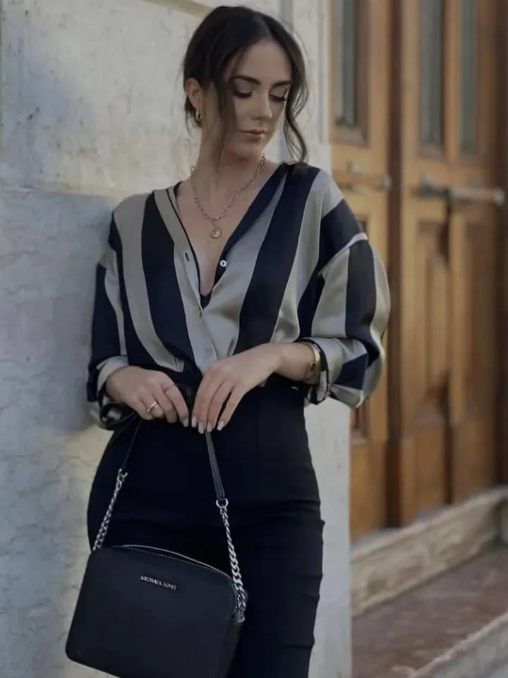 Striped Blue White Satin Shirt