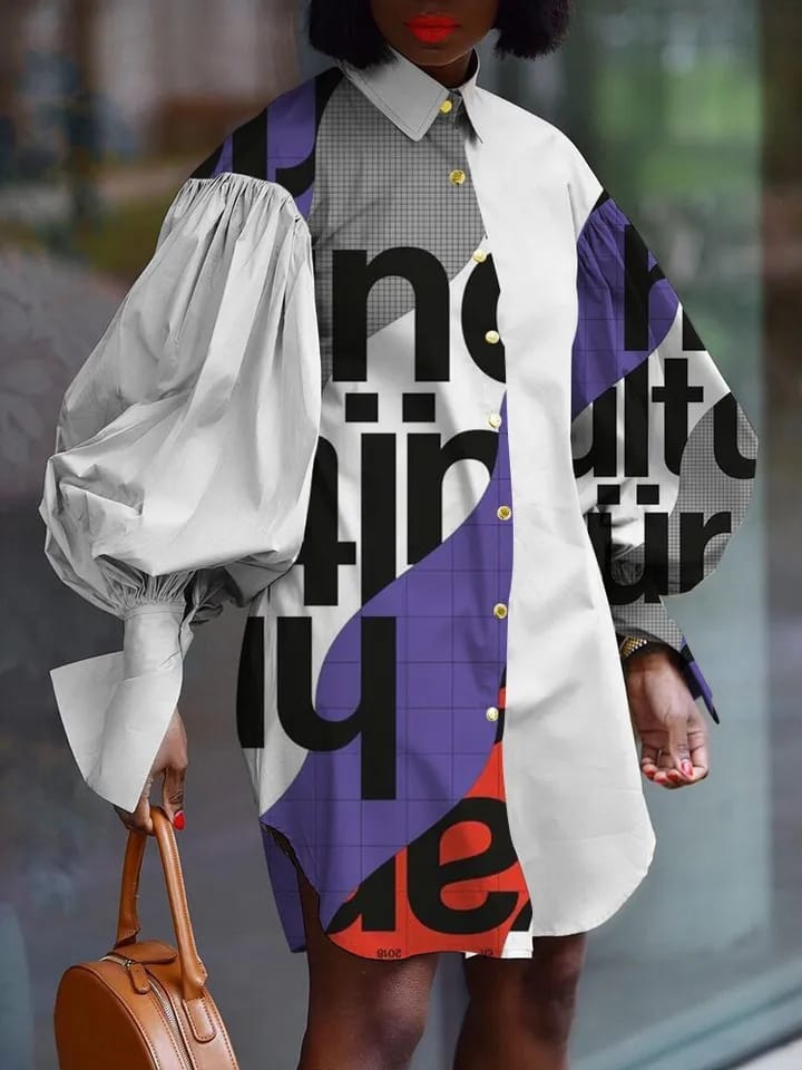Letter Print Shirt Dress