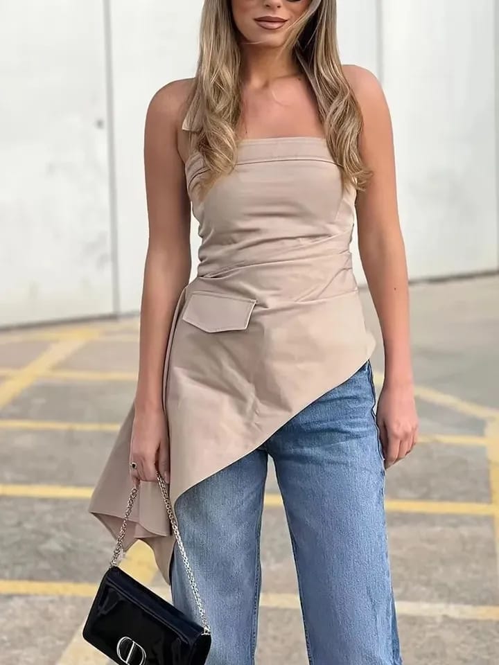 Halterneck Strapless Asymmetric Corset Tube Top