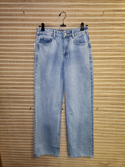 Blue High Waist Wide Leg Denim Pants