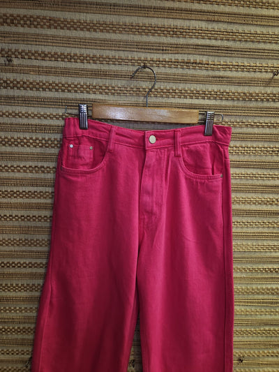 Fuchsia Pink Wide Leg Denim Pants