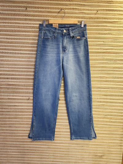 Blue High Waist Wide Leg Side Cut Denim Pants