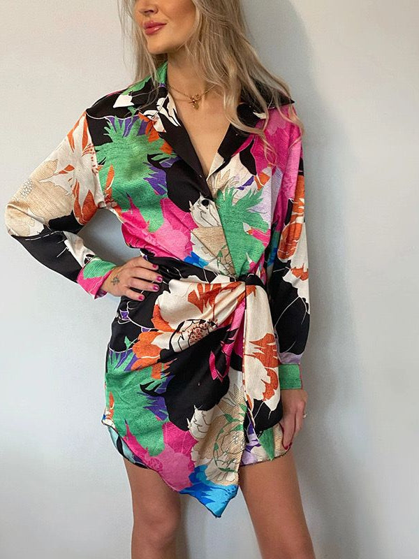 Tie & Dye Print Wrap Short Dress