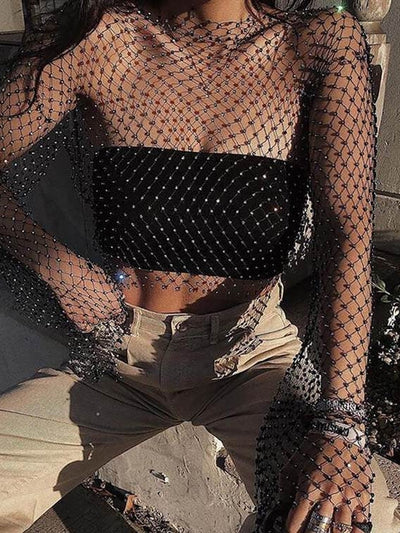 Rhinestone Fishnet Top