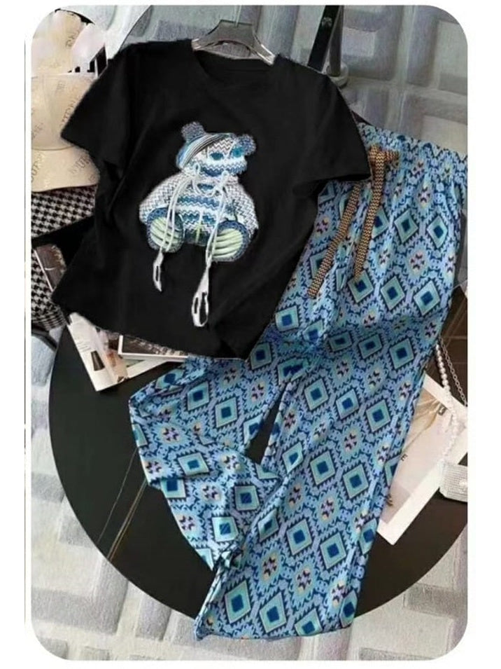 M O Print T-Shirt & Pants Coord Set