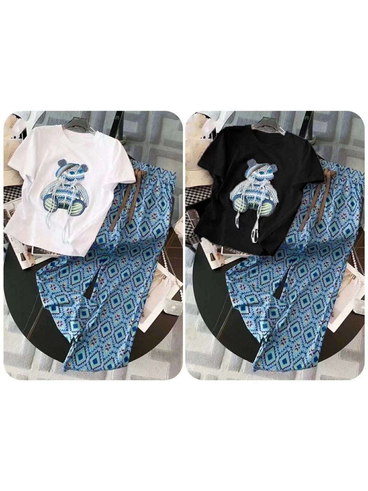 M O Print T-Shirt & Pants Coord Set