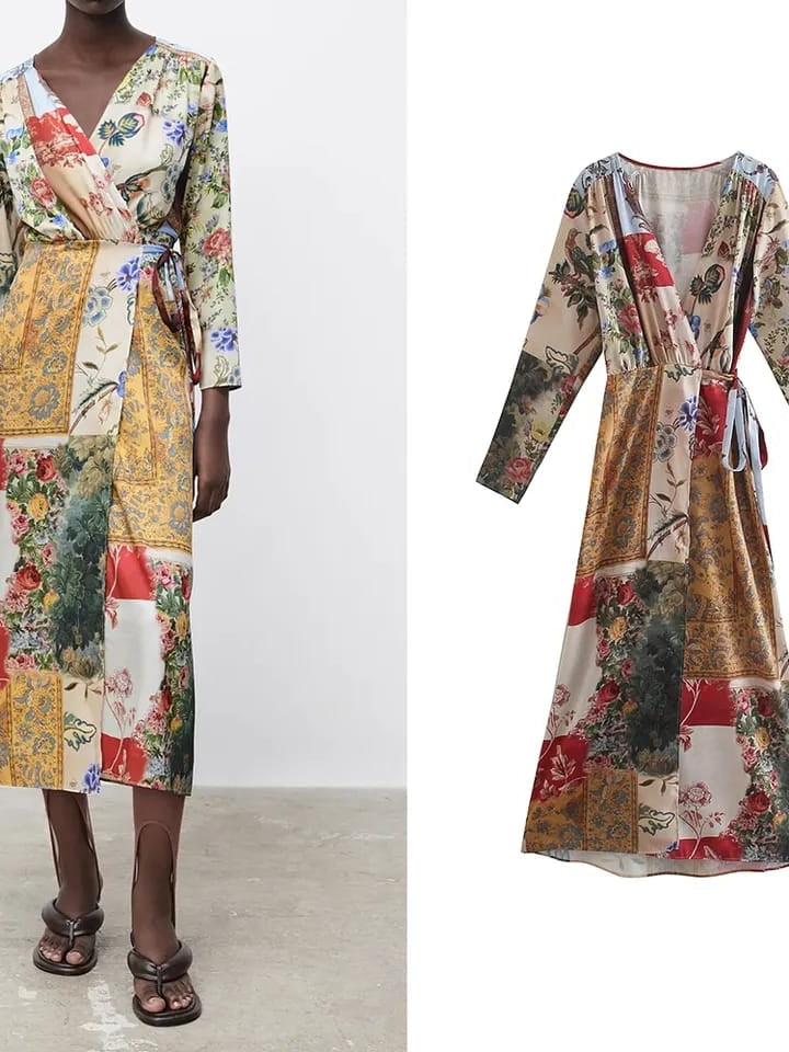 Floral Print Bow Tie Waist Dress