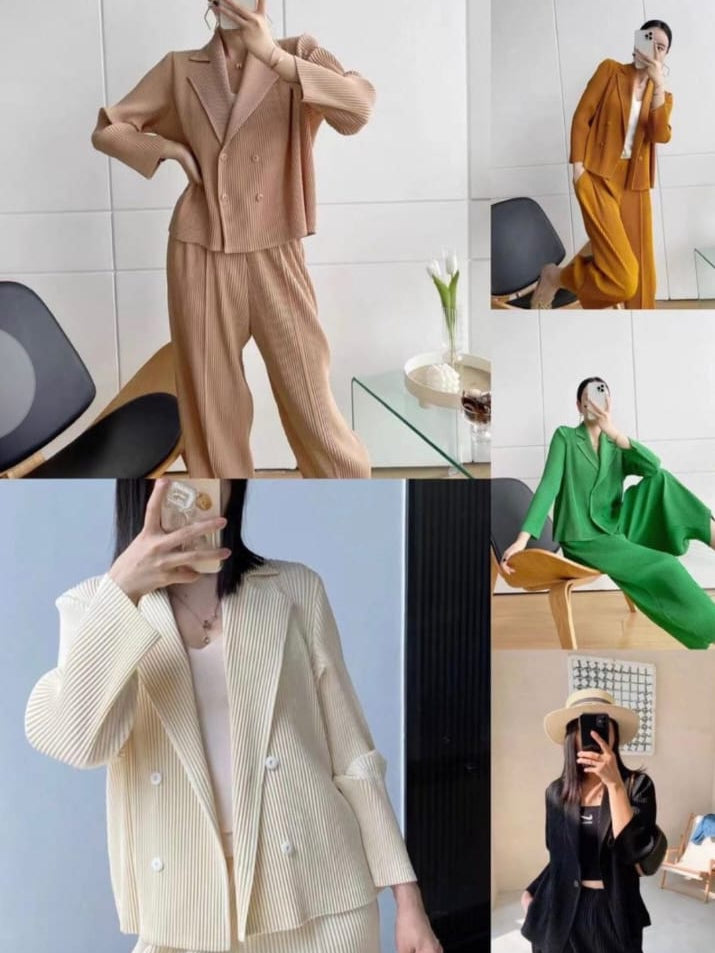 Pleated Blazer & Pants Co-ord Set