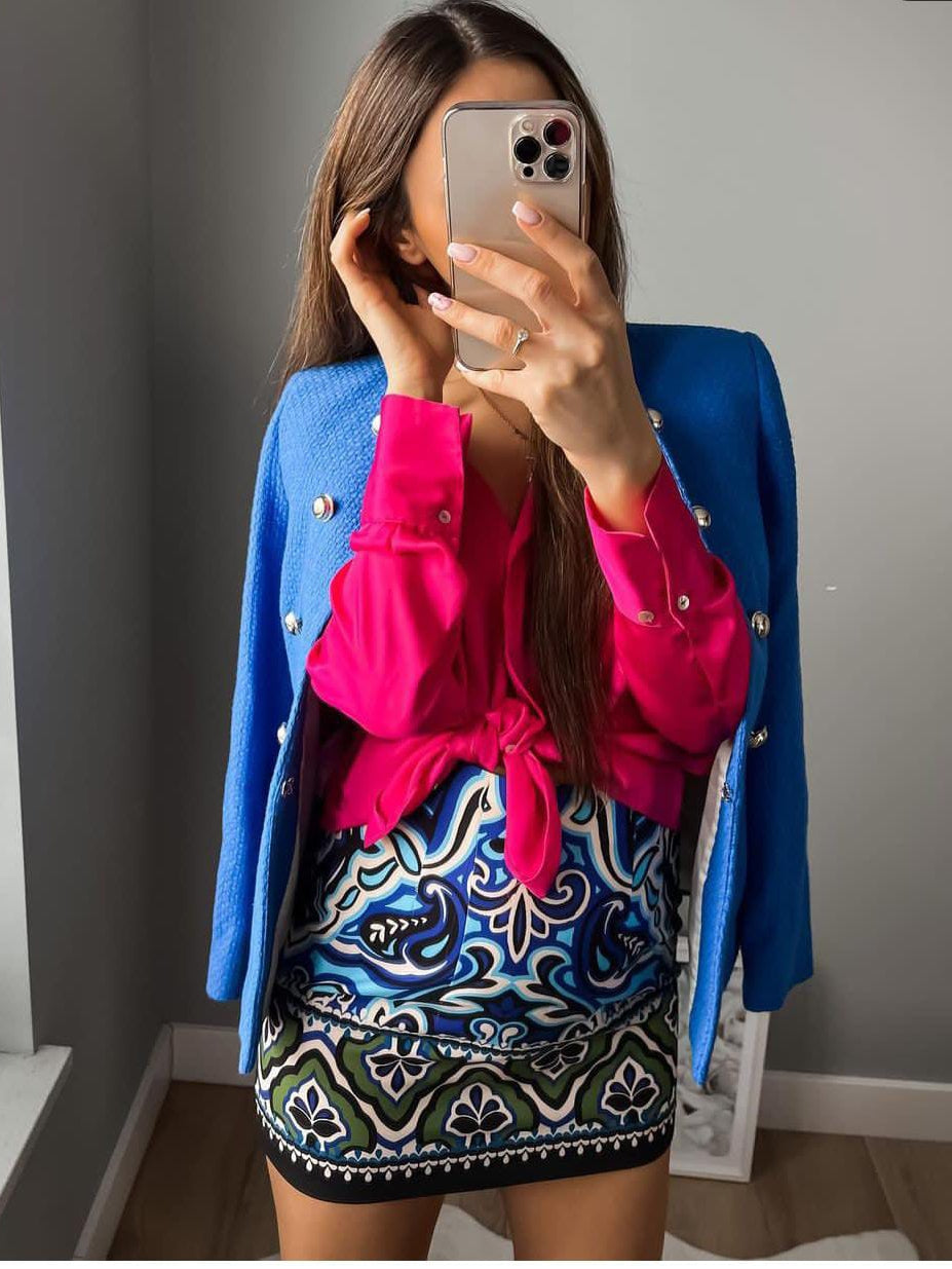 Satin Shirt & Short Skirt Coord Set