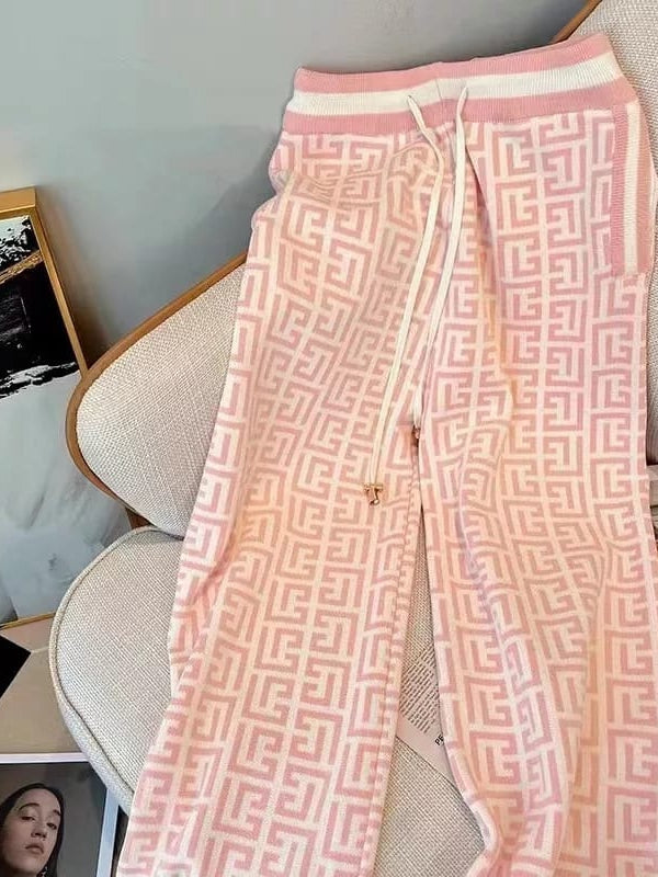 Print Soft Woolen Elastic Waist Palazzo Pants