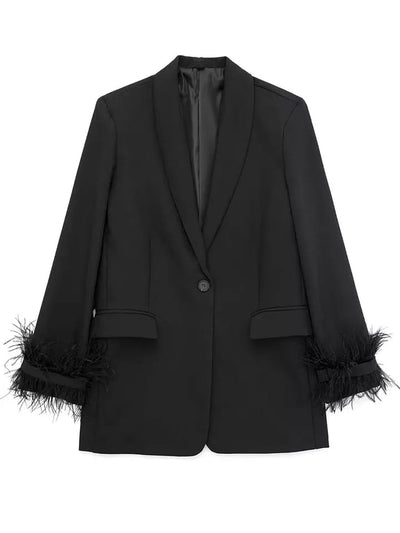 Black Feather Sleeves Blazer Dress