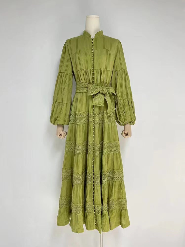 Lantern Sleeves Patchwork Lace Maxi Dress