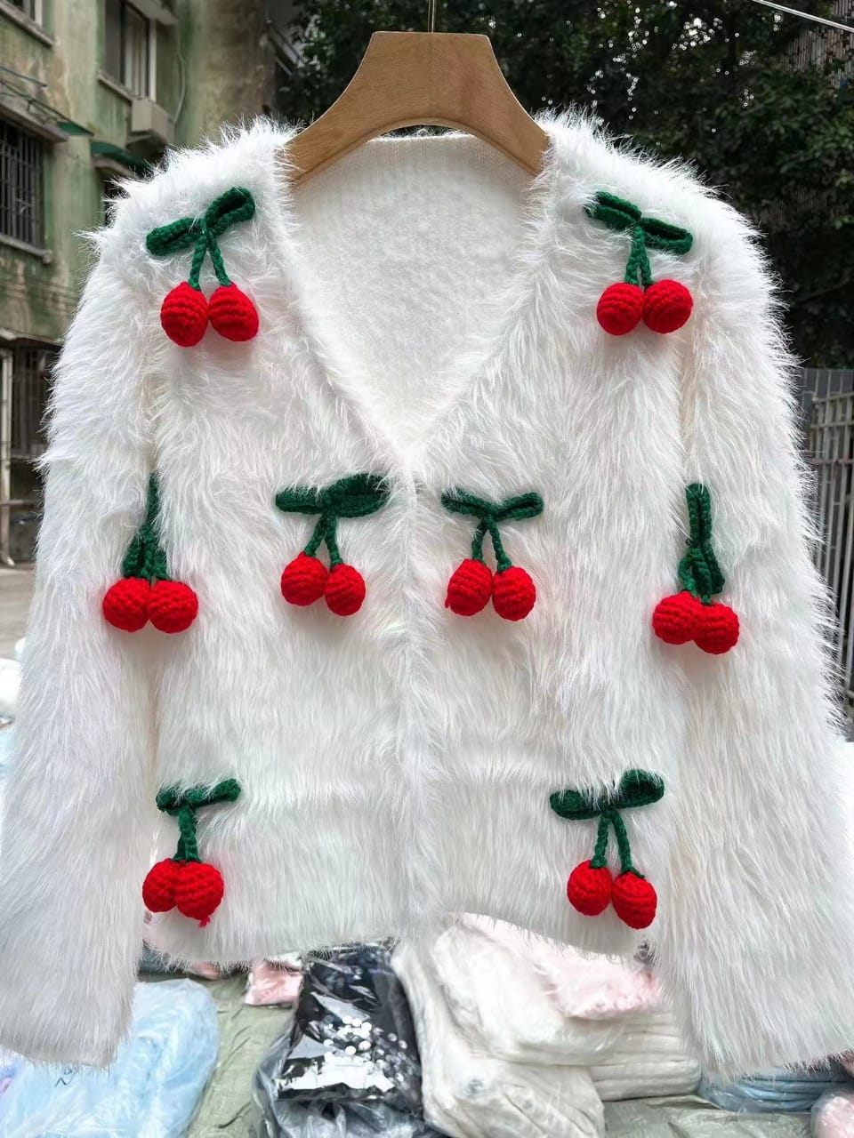 V Neck Cherry Jacket