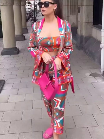 3 Piece Kimono Crop Top & Pants Set