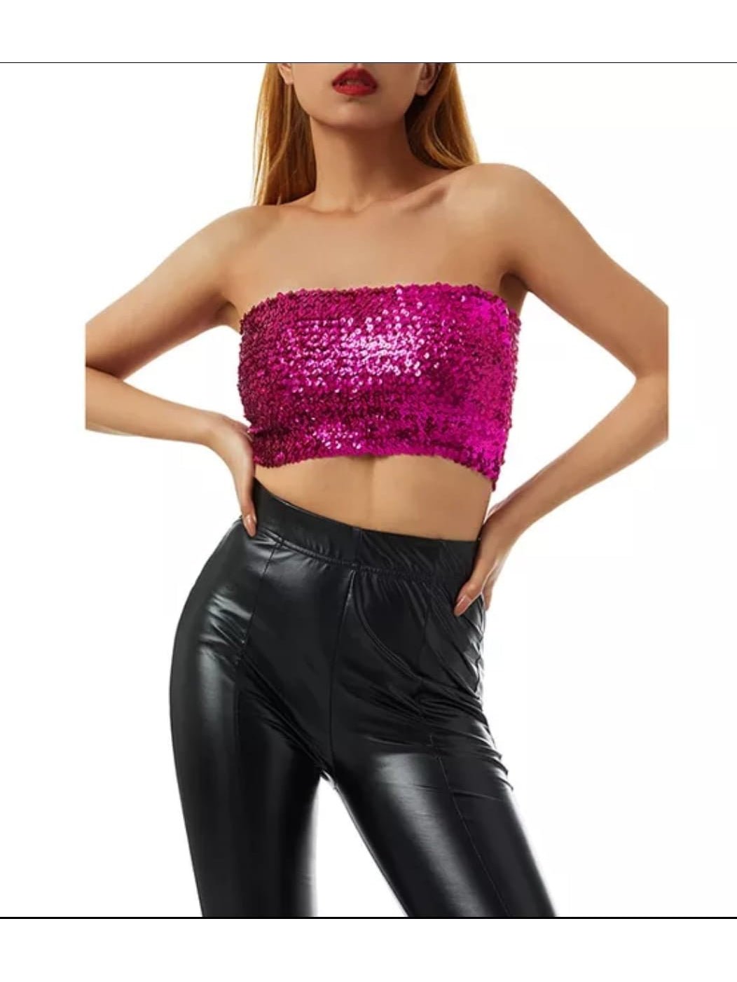 Womens Tops Sparkling Sequin Cropped Strapless Bandeau Tube Top