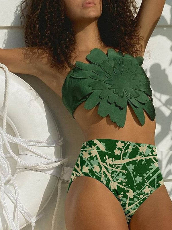 Applique Flower Patch Bikini Set with Skirt
