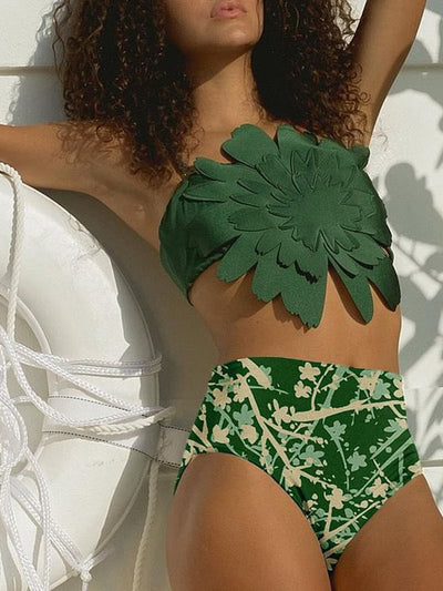 Applique Flower Patch Bikini Set with Skirt