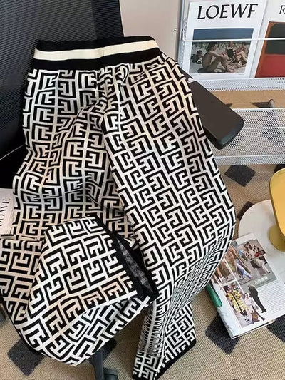 Print Soft Woolen Elastic Waist Palazzo Pants