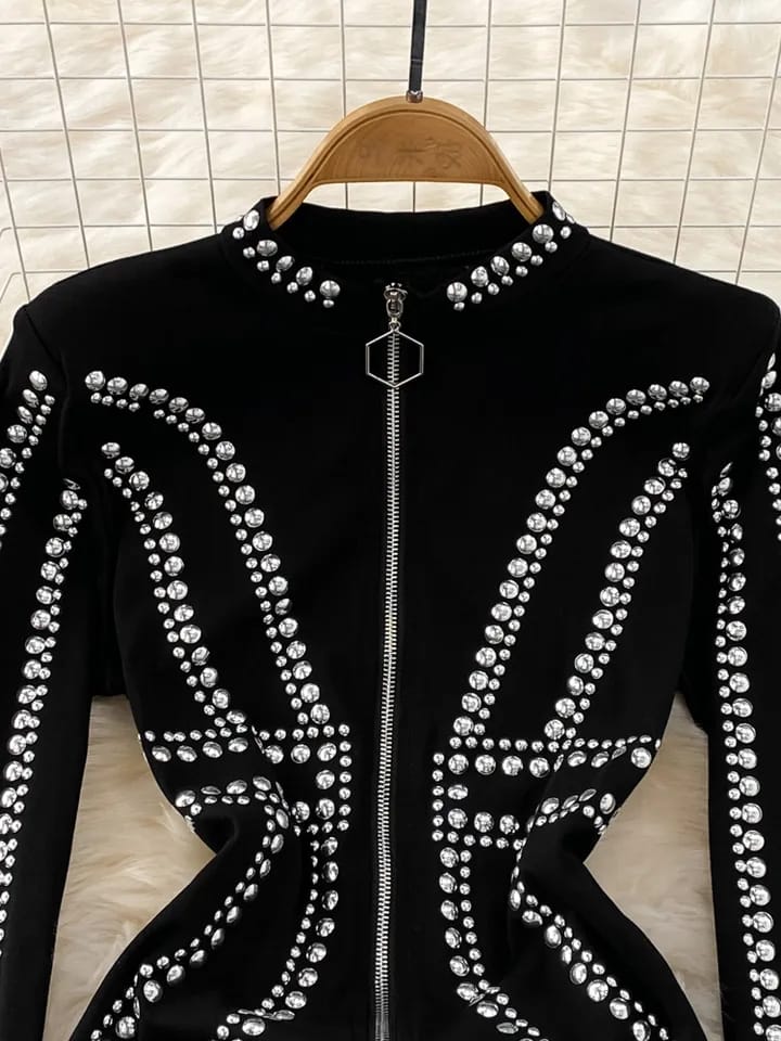 Rivet Buttons Black Dress