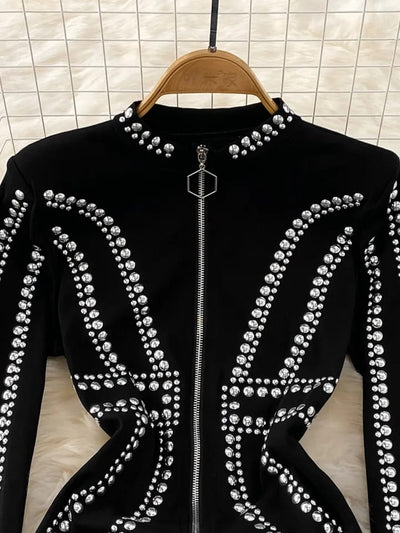 Rivet Buttons Black Dress