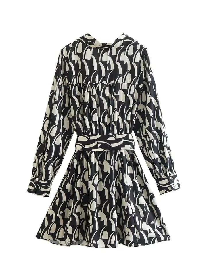 Black & White Satin Print Dress
