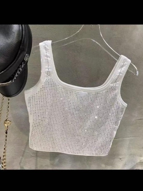 Rhinestone Sleeveless Crop Top