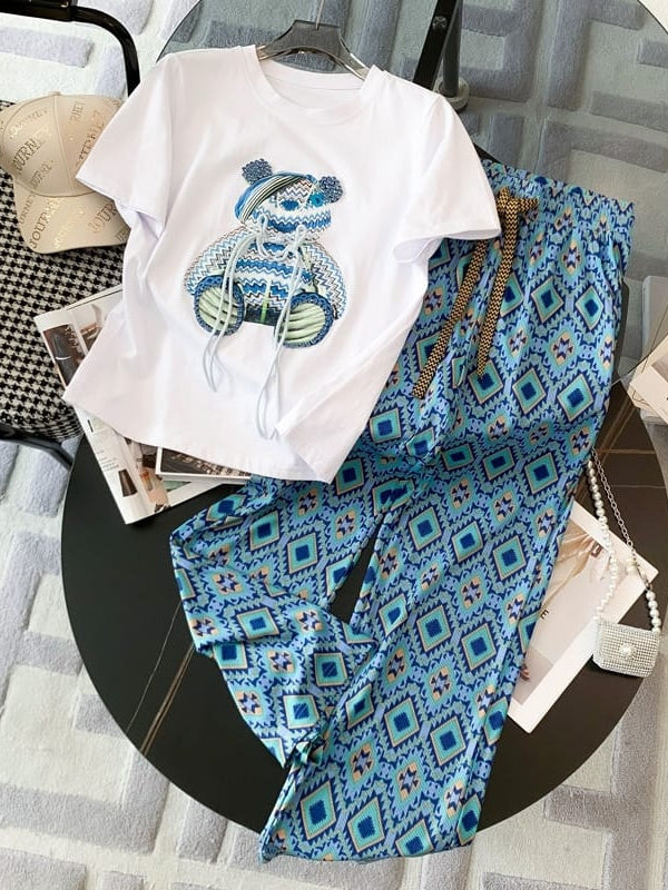 M O Print T-Shirt & Pants Coord Set