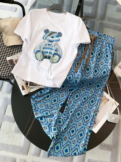 M O Print T-Shirt & Pants Coord Set