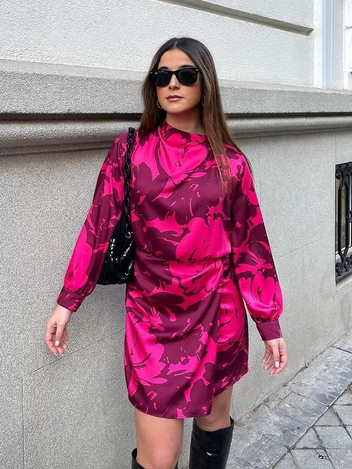 Red Flower Print Short Dress