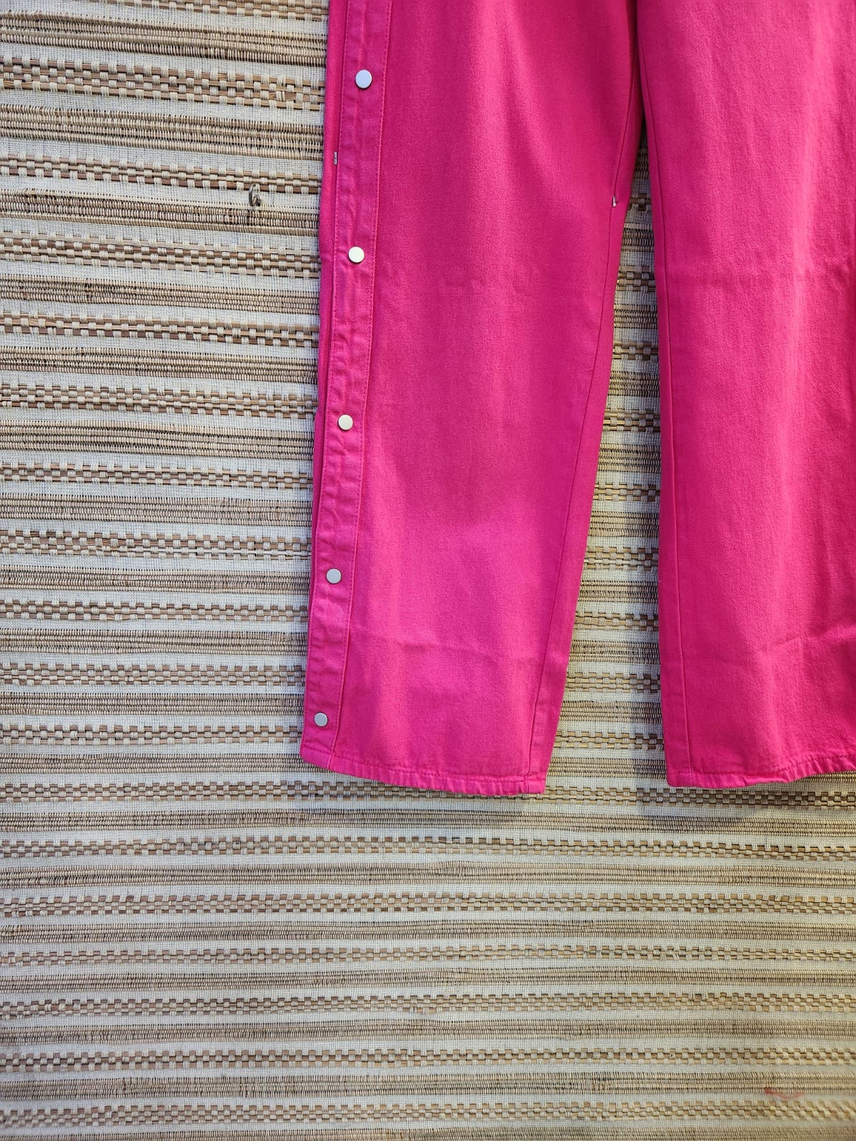 Fuchsia Pink High Waist WIde Leg Denim Button Pants