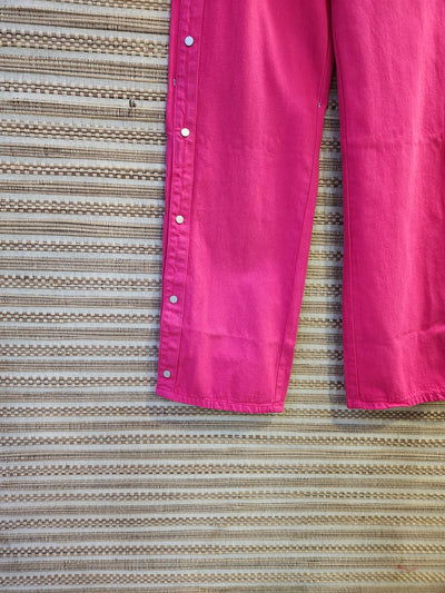 Fuchsia Pink High Waist WIde Leg Denim Button Pants