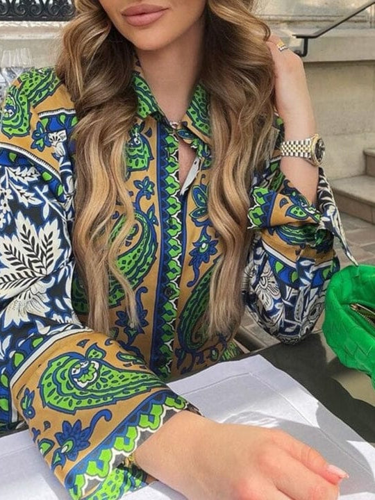 Green Floral Print Soft Satin Shirt & Pants Co-ord Set