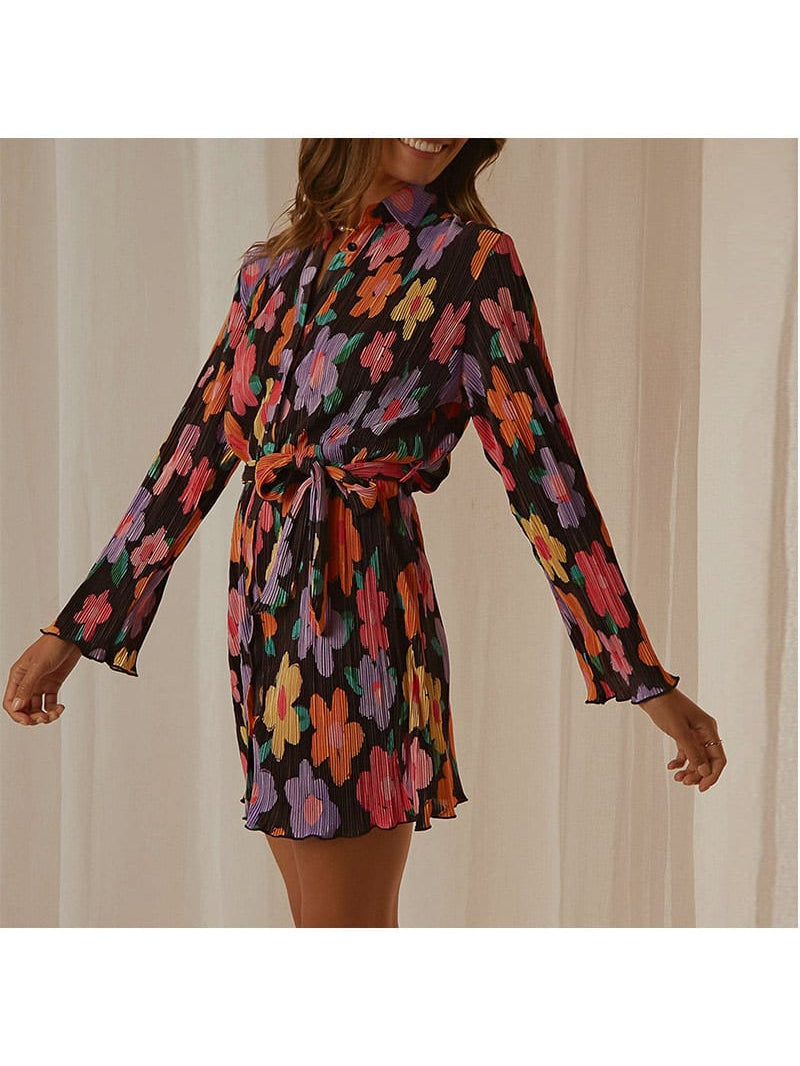 Floral Print Pleated Dress