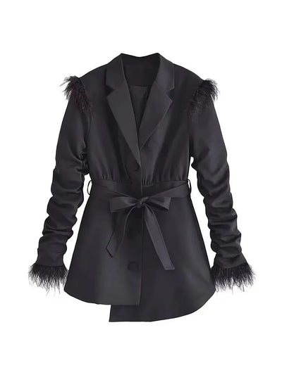 Black Feather Sleeves Blazer Dress
