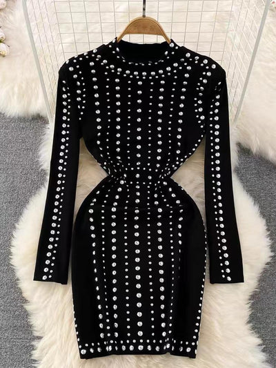 Rivet Buttons Black Dress