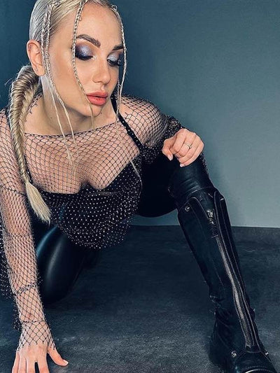 Rhinestone Fishnet Top