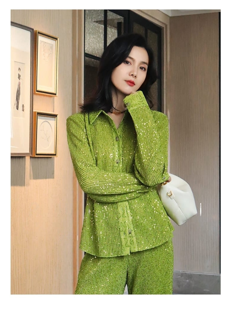 Sequins Shirt & Pants Coord Set